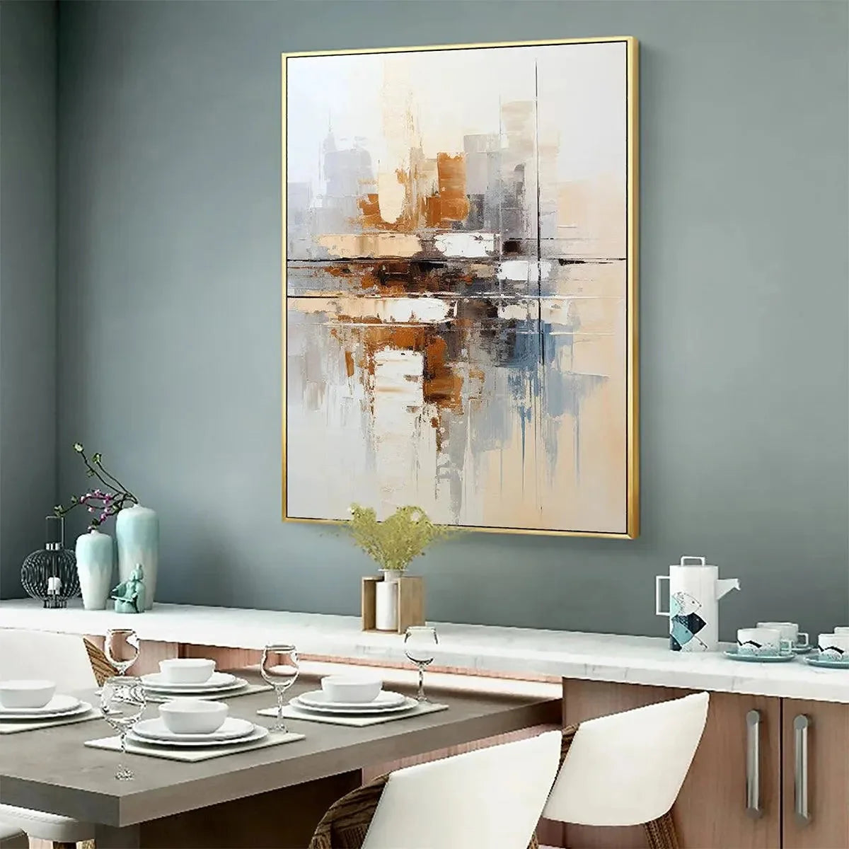 URBAN ABSTRACT: Beige Abstract Painting, Modern Wall Art, Textured Canvas, Vertical Artwork | rolled canvas, ready for custom framing