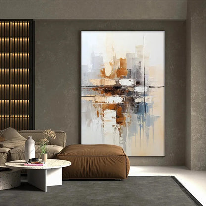 URBAN ABSTRACT: Beige Abstract Painting, Modern Wall Art, Textured Canvas, Vertical Artwork | Abstract mood, soft natural light studio shot
