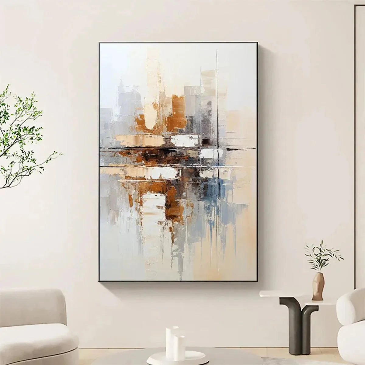 URBAN ABSTRACT: Beige Abstract Painting, Modern Wall Art, Textured Canvas, Vertical Artwork | beige palette, original oil on stretched canvas art