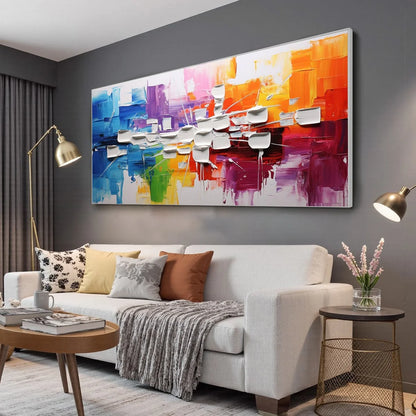URBAN ABSTRACT: Textured Abstract Oil Painting | gold frame stretched on neutral wall