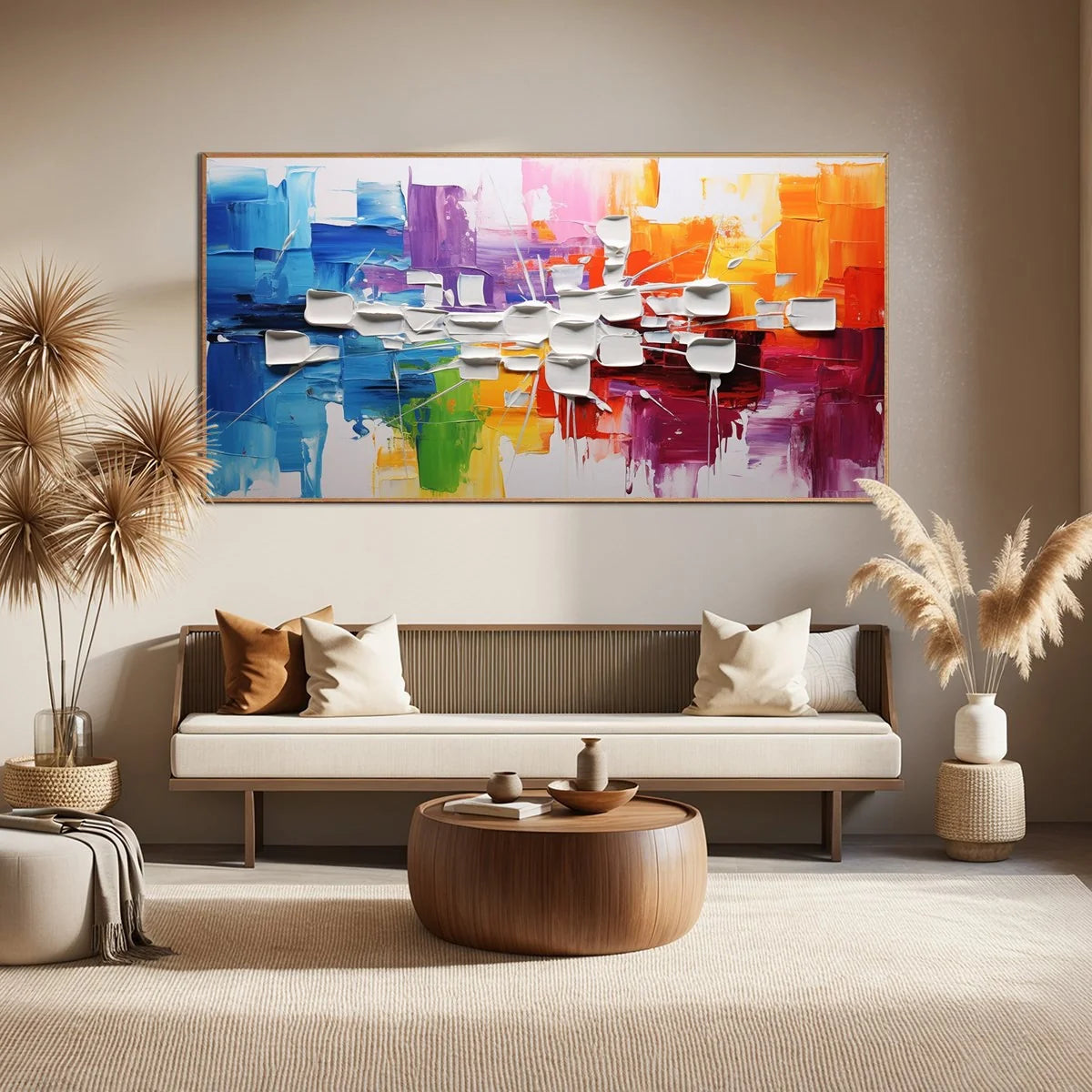 URBAN ABSTRACT: Textured Abstract Oil Painting | black frame version on white wall