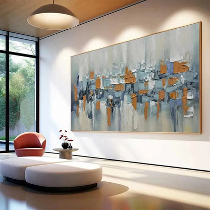 URBAN ABSTRACT: Textured Abstract Painting, Modern Wall Art, Panoramic Canvas, Office Decor | Abstract closeup, raised brushwork detail