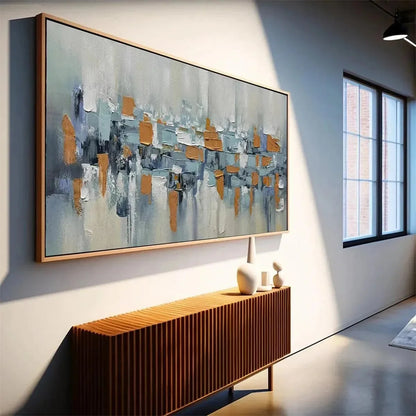 URBAN ABSTRACT: Textured Abstract Painting, Modern Wall Art, Panoramic Canvas, Office Decor | rolled canvas, ready for custom framing