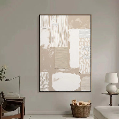 URBAN ARTIFACTS: Large Textured Minimalist Abstract Painting | black frame version on white wall