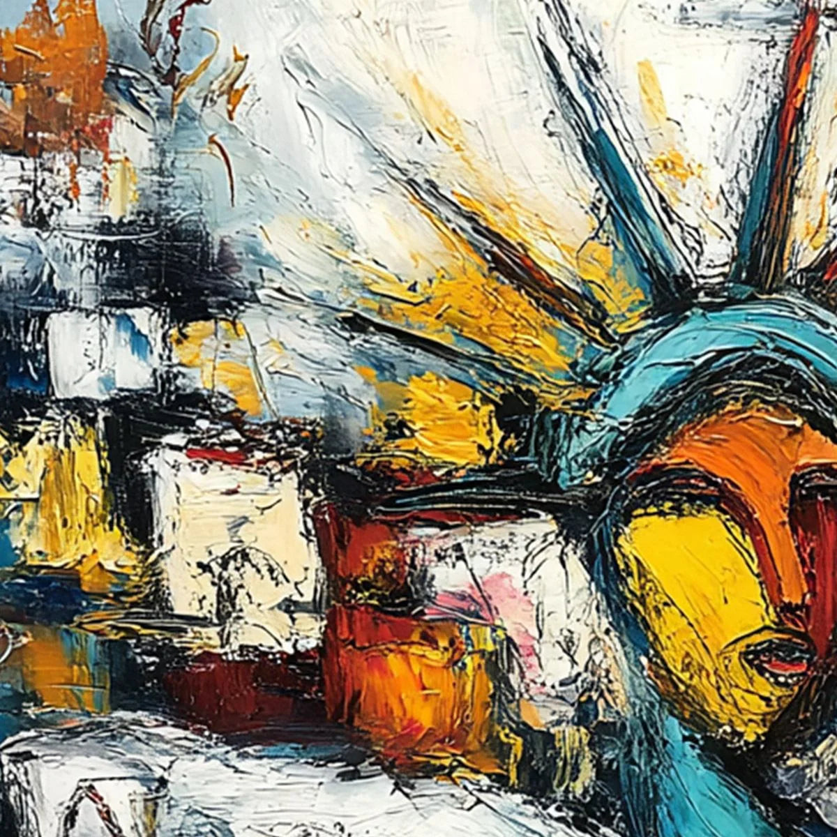 URBAN BEACON: Abstract Impasto Statue of Liberty Painting | rectangular format, hand-painted canvas edge