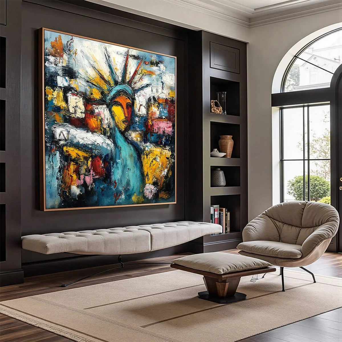 URBAN BEACON: Abstract Impasto Statue of Liberty Painting | Abstract mood, soft natural light studio shot