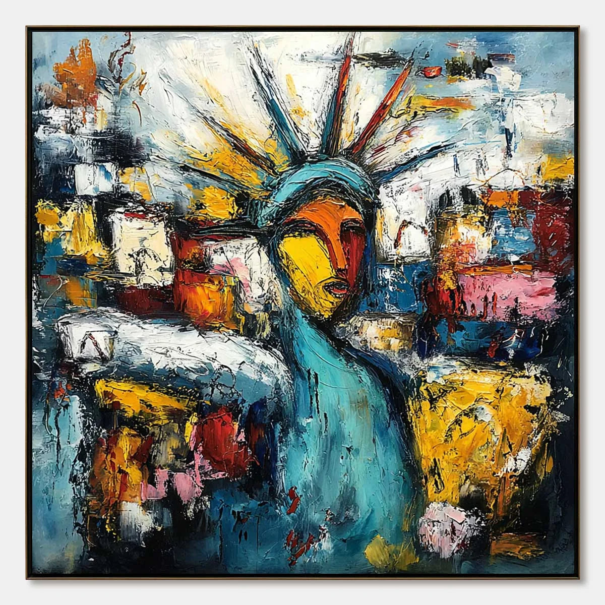 URBAN BEACON: Abstract Impasto Statue of Liberty Painting | hanging in living room, Abstract wall art