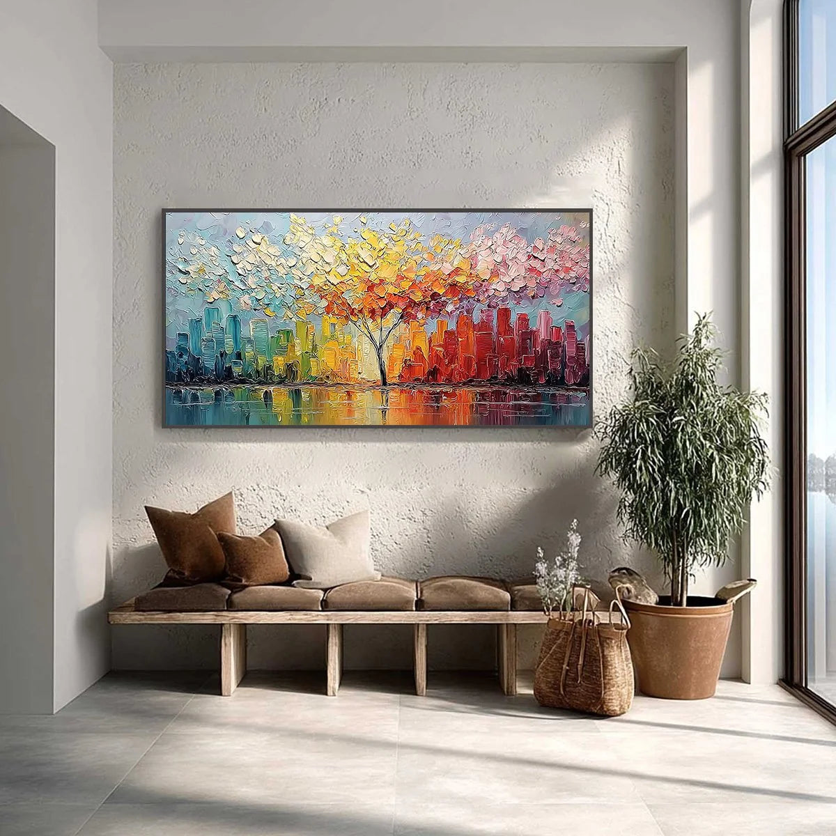 URBAN BLOOM: Colorful Textured Impasto Cityscape Painting | Abstract closeup, raised brushwork detail