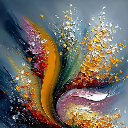 URBAN BLOOM: Textured Abstract Cityscape Palette Knife Painting | rectangular format, hand-painted canvas edge