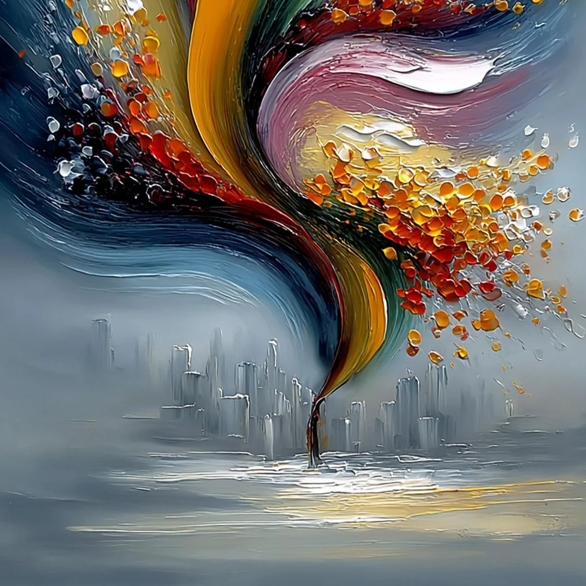 URBAN BLOOM: Textured Abstract Cityscape Palette Knife Painting | rolled canvas, ready for custom framing