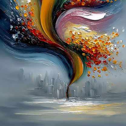URBAN BLOOM: Textured Abstract Cityscape Palette Knife Painting | rolled canvas, ready for custom framing