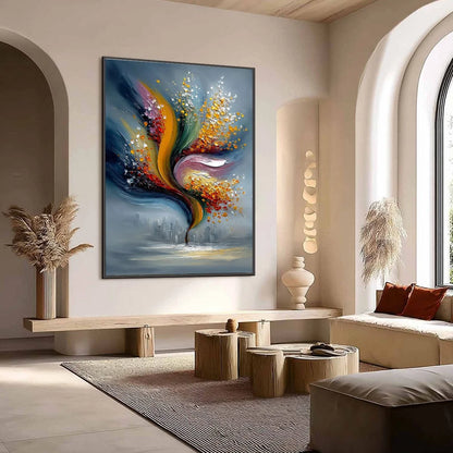 URBAN BLOOM: Textured Abstract Cityscape Palette Knife Painting | Abstract mood, soft natural light studio shot