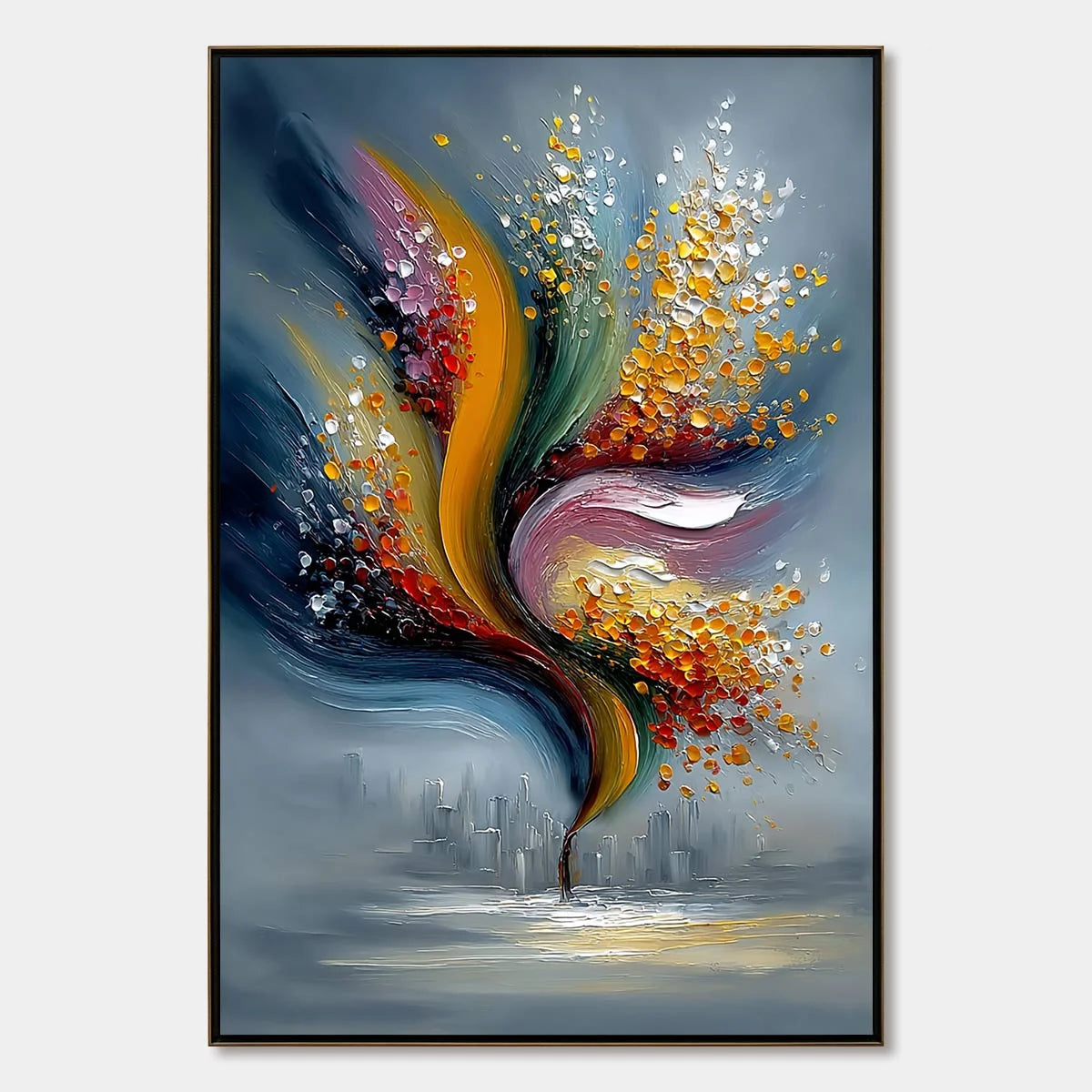 URBAN BLOOM: Textured Abstract Cityscape Palette Knife Painting | hanging in living room, Abstract wall art
