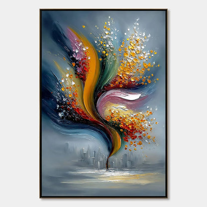 URBAN BLOOM: Textured Abstract Cityscape Palette Knife Painting | hanging in living room, Abstract wall art