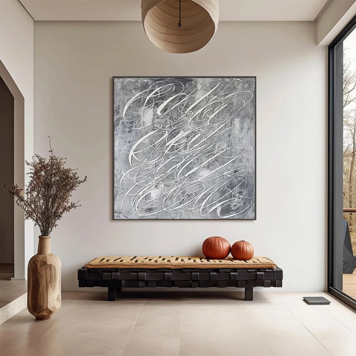 URBAN CALLIGRAPHY: Textured Monochrome Abstract Calligraphy Painting | Abstract closeup, raised brushwork detail