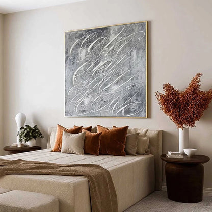 URBAN CALLIGRAPHY: Textured Monochrome Abstract Calligraphy Painting | Abstract mood, soft natural light studio shot