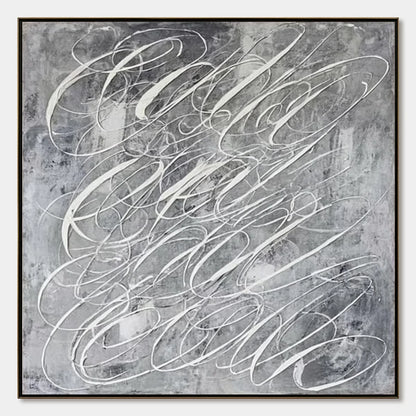 URBAN CALLIGRAPHY: Textured Monochrome Abstract Calligraphy Painting | hanging in living room, Abstract wall art