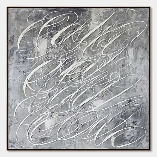 URBAN CALLIGRAPHY: Textured Monochrome Abstract Calligraphy Painting | hanging in living room, Abstract wall art
