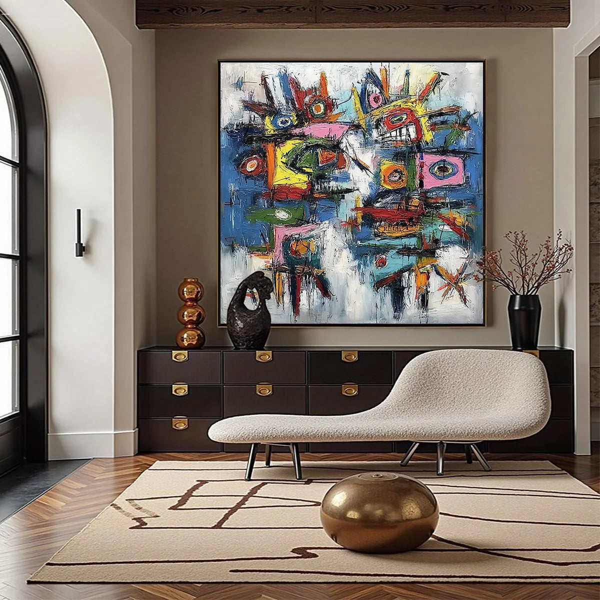 URBAN CARNIVAL: Bold Colorful Textured Abstract Wall Art for Modern Spaces | Abstract closeup, raised brushwork detail