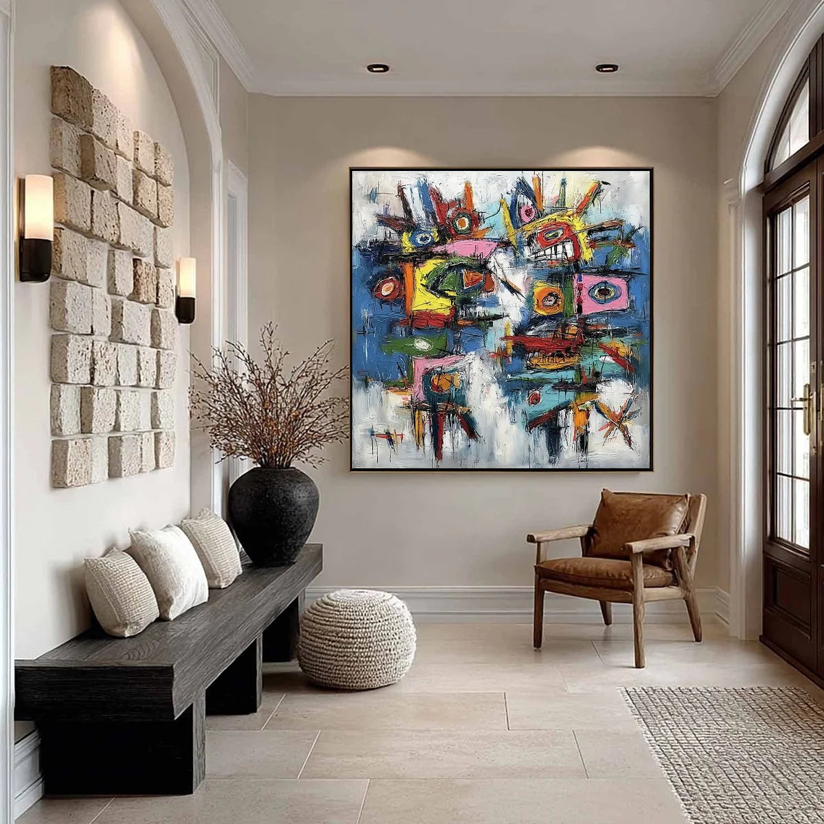 URBAN CARNIVAL: Bold Colorful Textured Abstract Wall Art for Modern Spaces | black frame version on white wall
