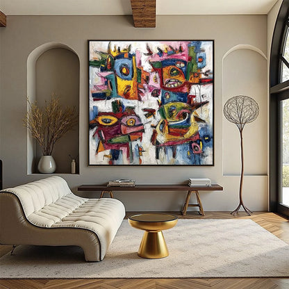 URBAN CARNIVAL: Large Colorful Abstract Impasto Painting for Modern Decor | Abstract closeup, raised brushwork detail
