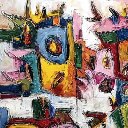 URBAN CARNIVAL: Large Colorful Abstract Impasto Painting for Modern Decor | rectangular format, hand-painted canvas edge