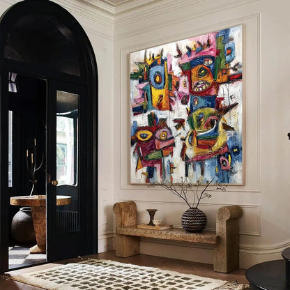 URBAN CARNIVAL: Large Colorful Abstract Impasto Painting for Modern Decor | multi-color palette, original oil on stretched canvas art