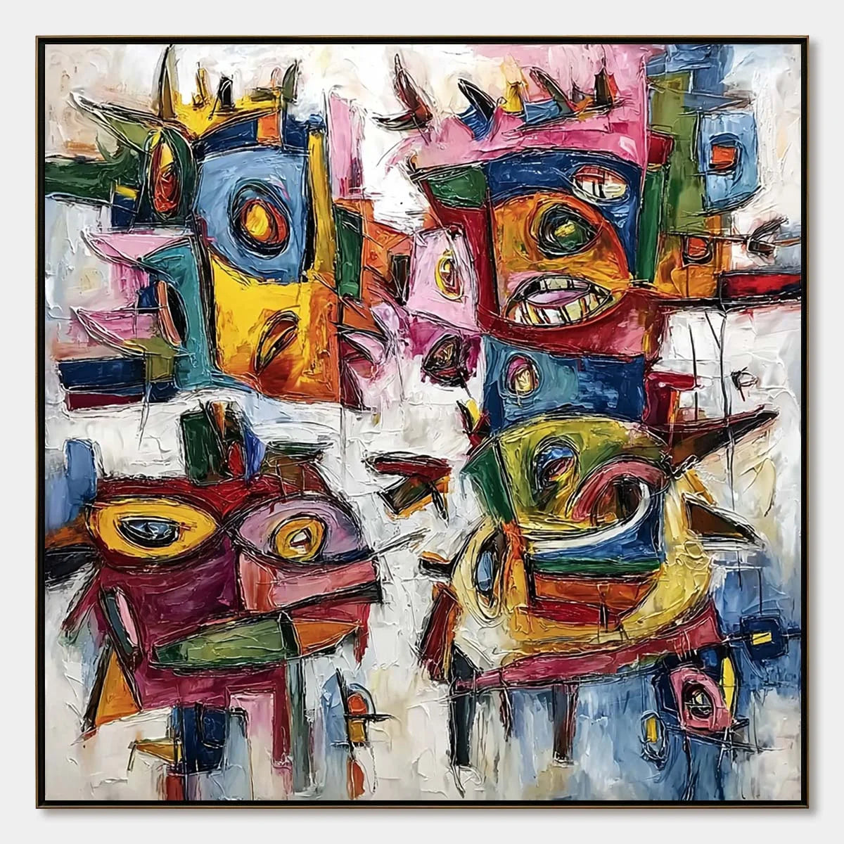 URBAN CARNIVAL: Large Colorful Abstract Impasto Painting for Modern Decor | hanging in living room, Abstract wall art