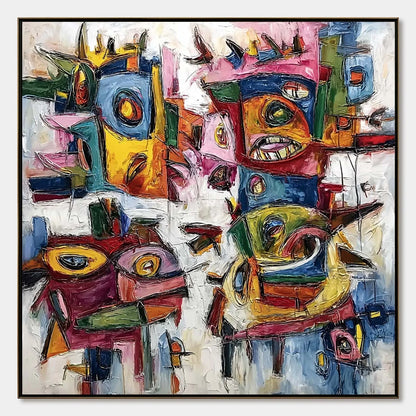 URBAN CARNIVAL: Large Colorful Abstract Impasto Painting for Modern Decor | hanging in living room, Abstract wall art