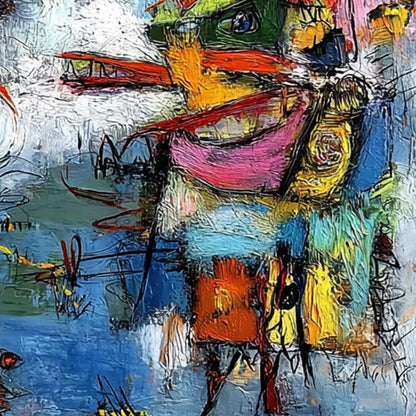 CONFRONTATION: Vibrant Abstract Figurative Expressionist Painting | rectangular format, hand-painted canvas edge