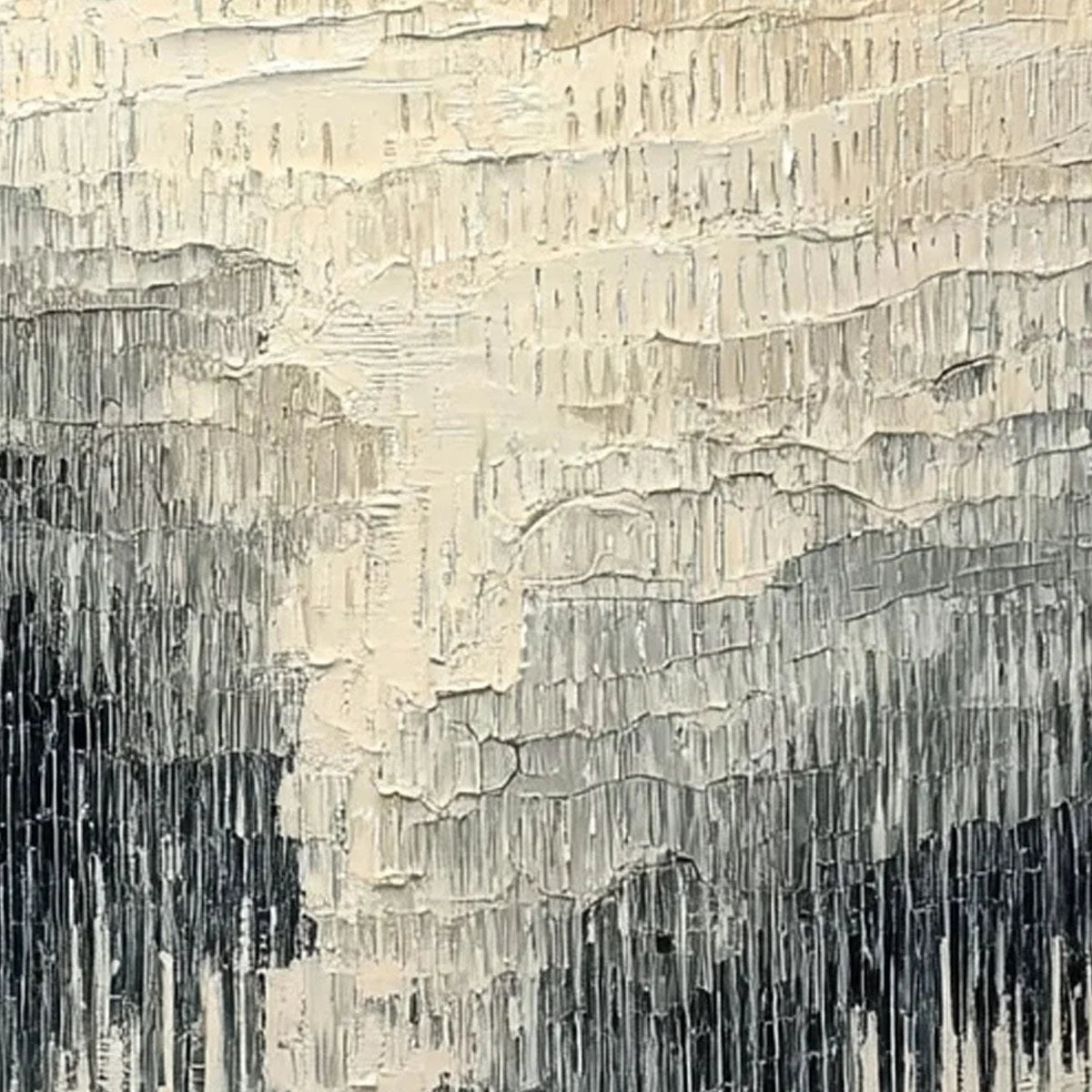 URBAN CASCADE: Large Square Textured Monochrome Abstract Painting | rolled canvas, ready for custom framing