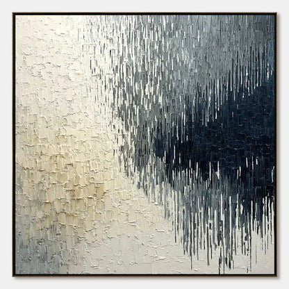 URBAN CASCADE: Large Square Textured Monochrome Abstract Painting | hanging in living room, Abstract wall art