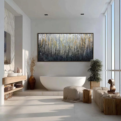 URBAN CASCADE: Large Textured Abstract Palette Knife Painting | gold frame stretched on neutral wall