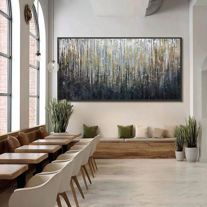 URBAN CASCADE: Large Textured Abstract Palette Knife Painting | black frame version on white wall