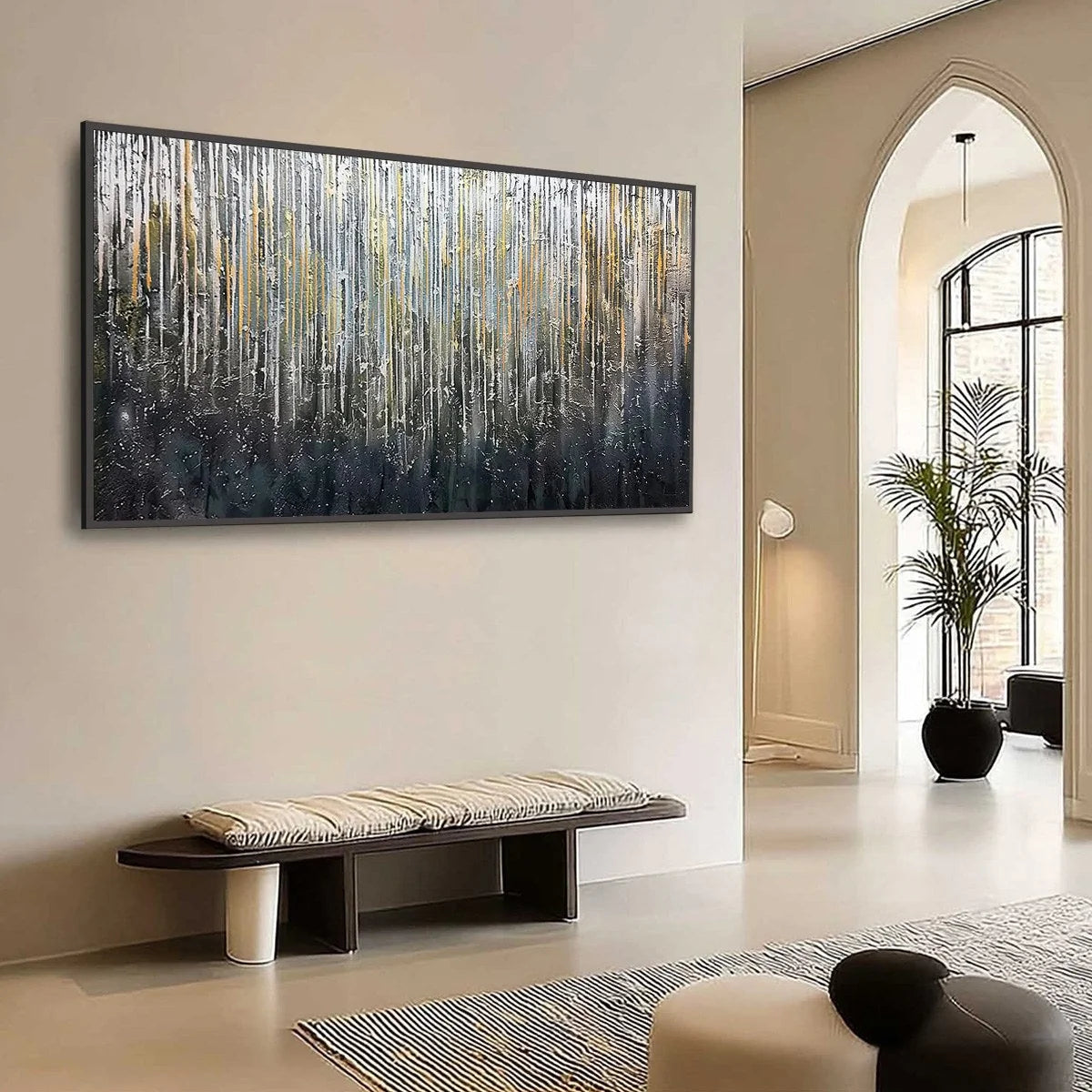 URBAN CASCADE: Large Textured Abstract Palette Knife Painting | Abstract mood, soft natural light studio shot