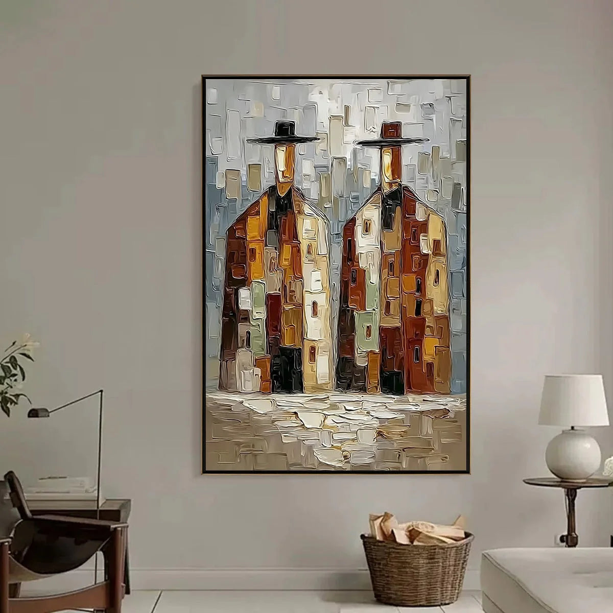 URBAN COMPANIONS: Textured Abstract Figurative Impasto Painting | Figurative closeup, raised brushwork detail