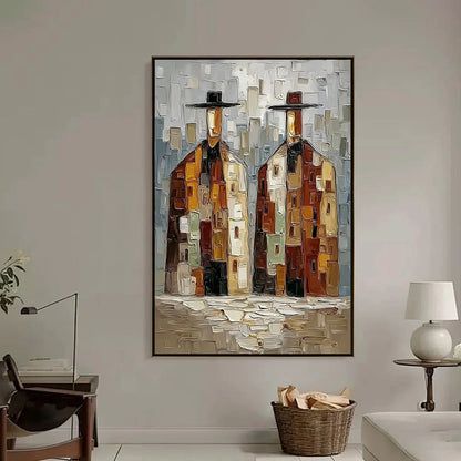 URBAN COMPANIONS: Textured Abstract Figurative Impasto Painting | Figurative closeup, raised brushwork detail