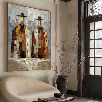 URBAN COMPANIONS: Textured Abstract Figurative Impasto Painting | multi-color palette, original oil on stretched canvas art