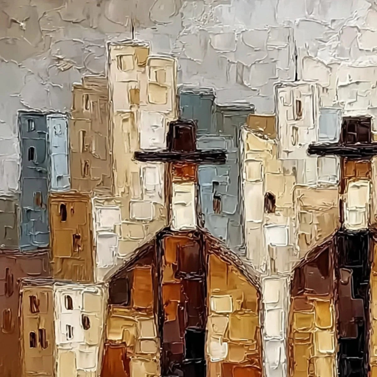 URBAN COMPANIONS: Textured Figurative Cityscape Palette Knife Painting | rolled canvas, ready for custom framing