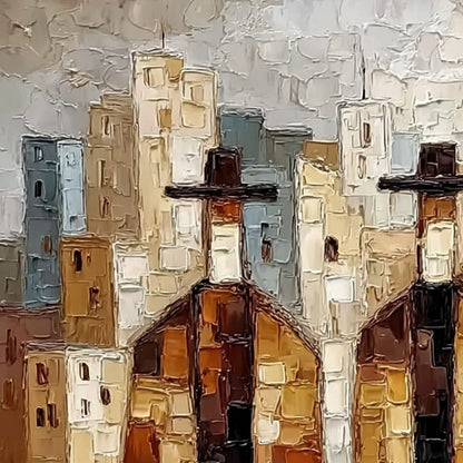 URBAN COMPANIONS: Textured Figurative Cityscape Palette Knife Painting | rolled canvas, ready for custom framing