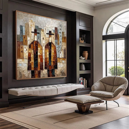 URBAN COMPANIONS: Textured Figurative Cityscape Palette Knife Painting | Figurative mood, soft natural light studio shot