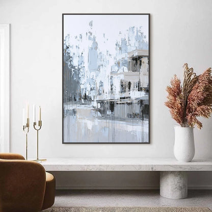 URBAN ECHO: Abstract Minimalist Cityscape Painting | Minimalist closeup, raised brushwork detail