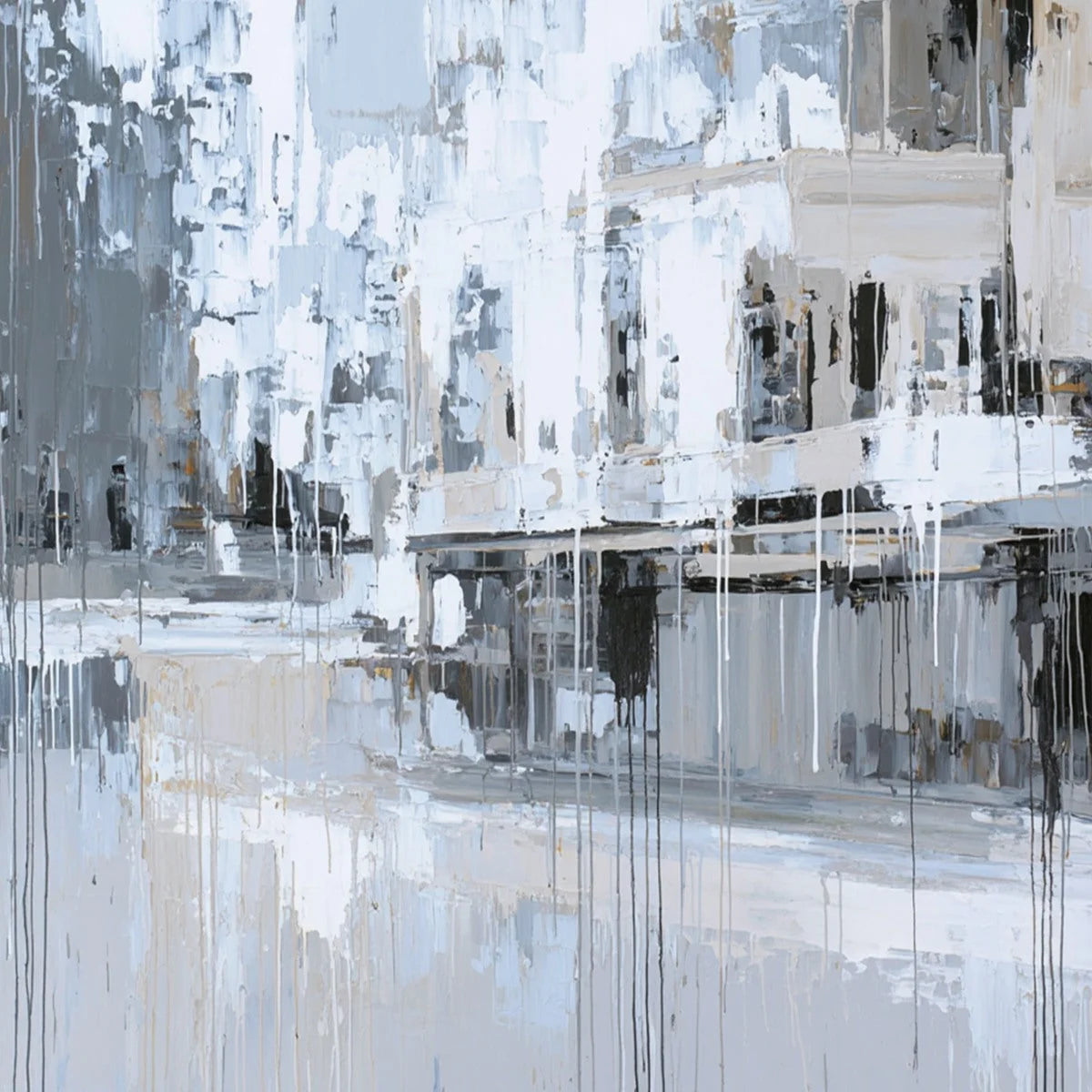 URBAN ECHO: Abstract Minimalist Cityscape Painting | rectangular format, hand-painted canvas edge
