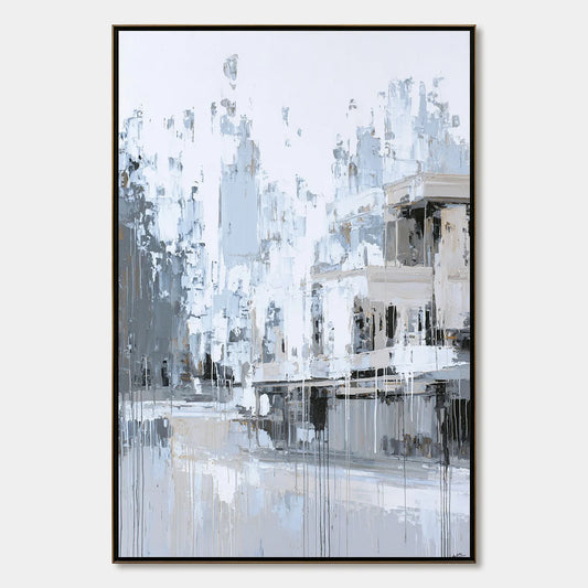 URBAN ECHO: Abstract Minimalist Cityscape Painting | hanging in living room, Minimalist wall art