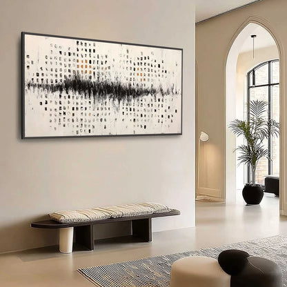 URBAN ECHO: Large Black and White Textured Abstract Painting | Abstract mood, soft natural light studio shot