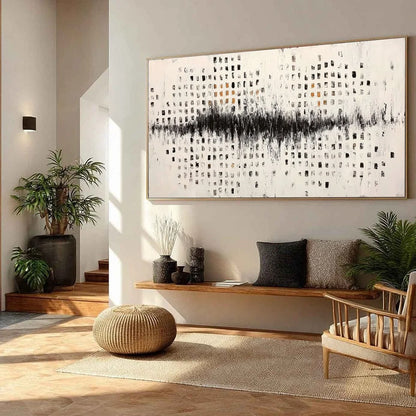 URBAN ECHO: Large Black and White Textured Abstract Painting | beige palette, original oil on stretched canvas art