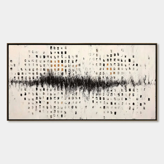 URBAN ECHO: Large Black and White Textured Abstract Painting | hanging in living room, Abstract wall art