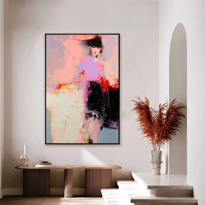 URBAN ENIGMA: Modern Abstract Figurative Portrait Painting | gold frame stretched on neutral wall