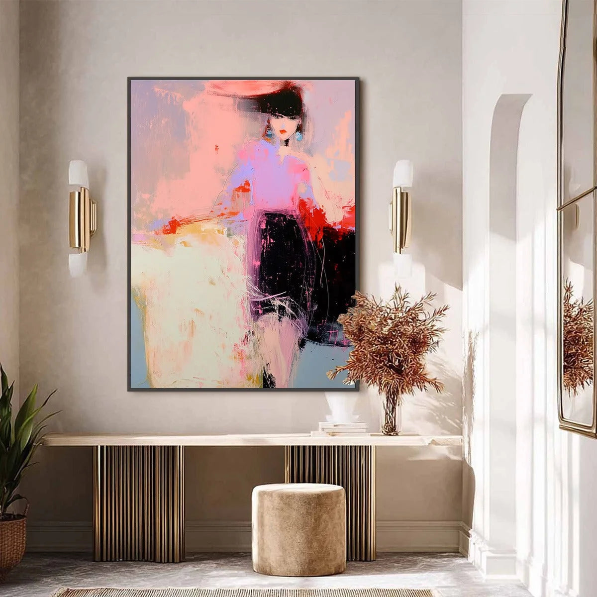 URBAN ENIGMA: Modern Abstract Figurative Portrait Painting | black frame version on white wall