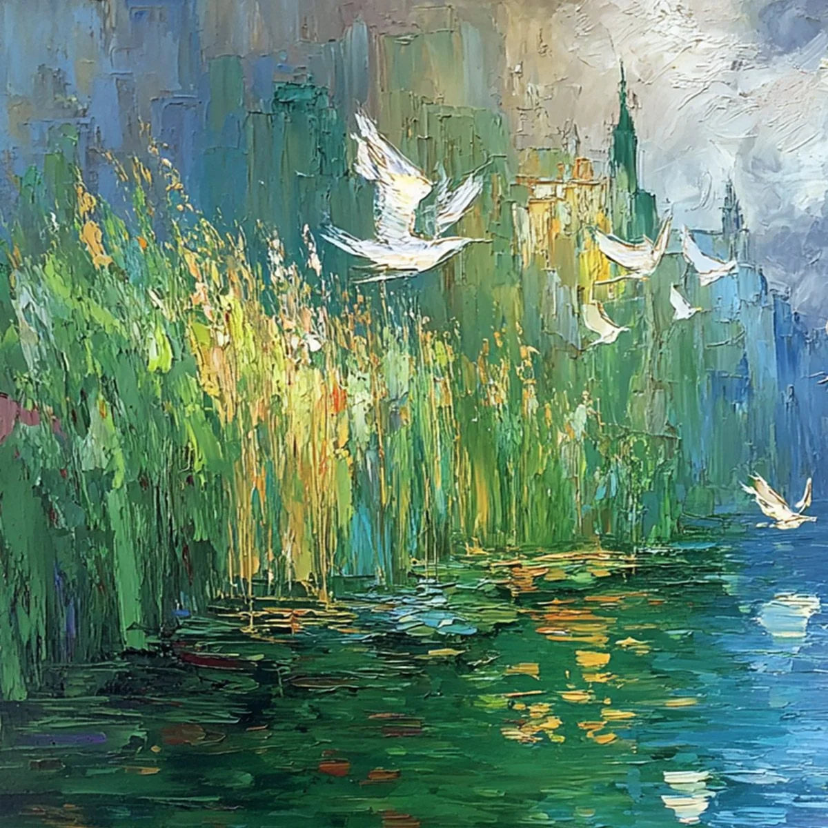 URBAN EXODUS: Colorful Abstract Cityscape Painting with Palette Knife Texture | rectangular format, hand-painted canvas edge